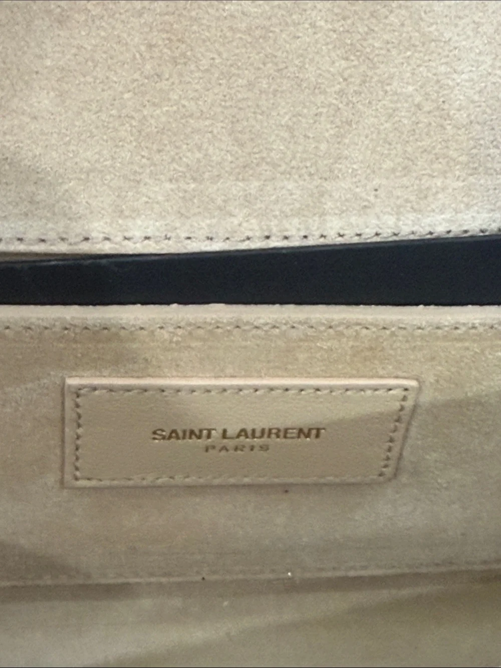 Saint Laurent Beige Leather Clutch with Gold Bar Accent